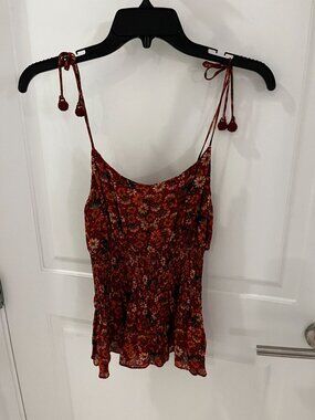 NWOT Farm Rio Anthropologie Meg Boho Floral Smocked Cami Tank Top SMALL